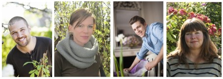 Fyra duktiga trädgårdsprofiler – André Strömqvists, Maria Andersson, Fredrik Larsson och Inger Palmstierna – tävlar mot varandra, gör snyggast täppa. Foto: Blomsterfrämjandet.