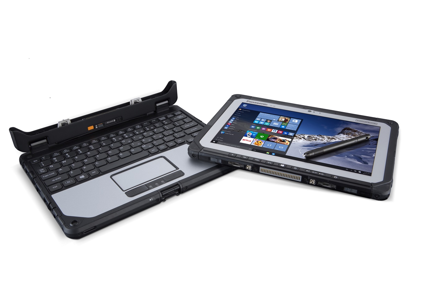 Panasonics nya hybrid Toughbook CF-20 är både en tålig datorplatta och en bärbar dator på samma gång. Foto: Panasonic.